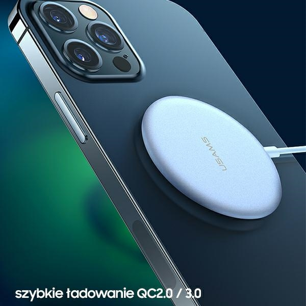 Nabíječka Indukční USAMS Apple iPhone 12 Series Magnetic W2 15W Hliník US-CD160 CD160DZ01 Stříbrný