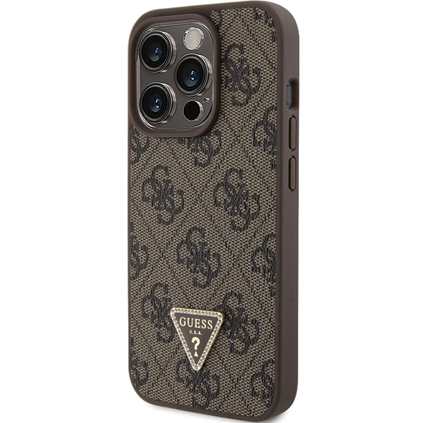 Guess GUHCP15XP4TDPW iPhone 15 Pro Max 6.7" marron/marron durcase Cuir 4G Triangle Strass