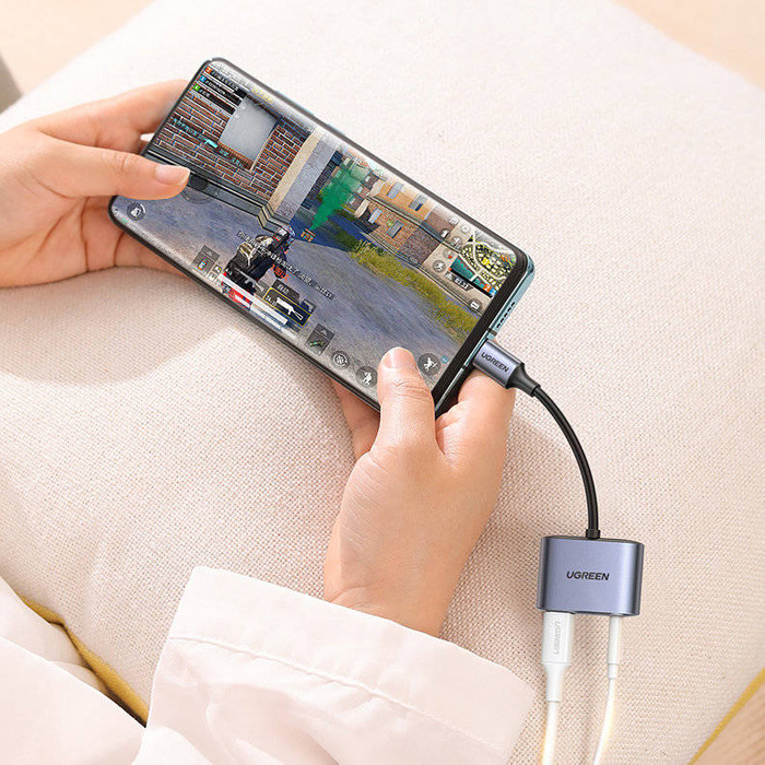 Adaptateur audio Ugreen USB Type C (mâle) - USB Type C PD QC (femelle) + mini jack 3,5 mm (femelle) gris (CM231)