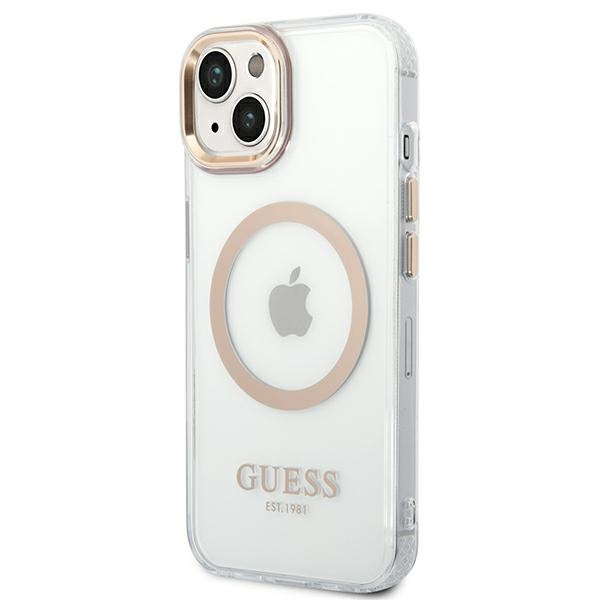 Guess GUHMP14SHTRMD iPhone 14 6.1" gold/gold hart case Metallumriss MagSafe