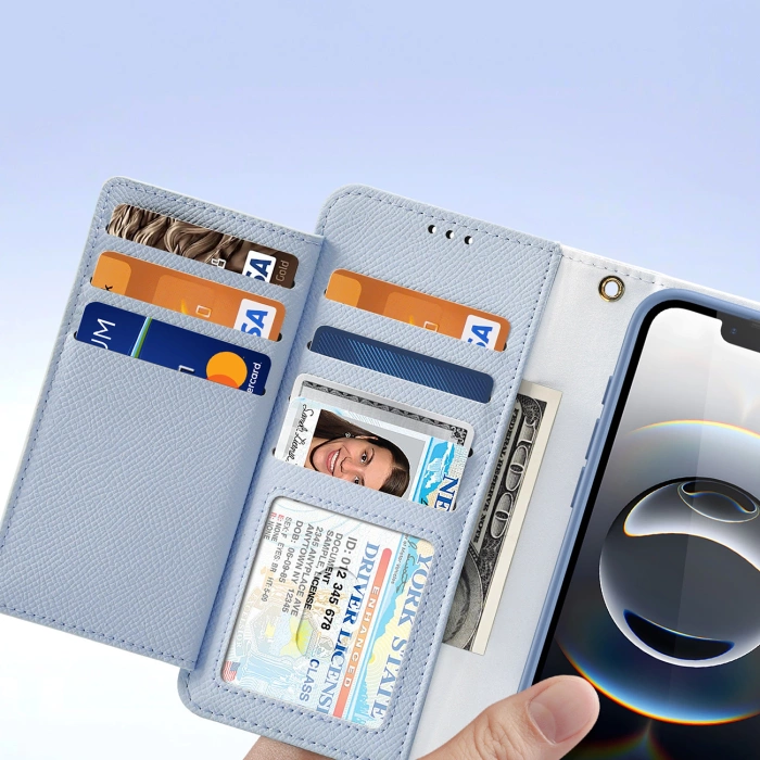 Dux Ducis Lawa iPhone 16e Lederhülle mit abnehmbarer magnetischer Brieftasche - Blau