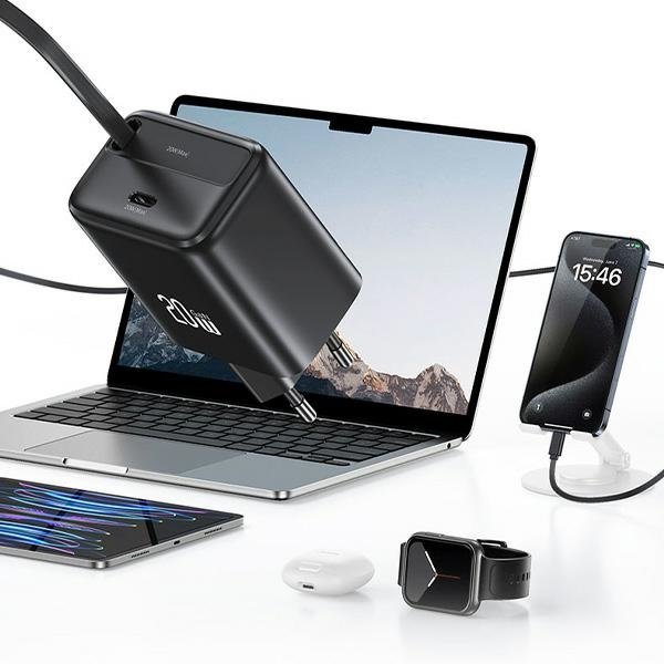 USAMS Ład. siec. 1xUSB-C ze zwijanym kablem USB-C Retractable PD+QC 20W Gan Fast Charging biały/white YC Series CC233TC02 (US-CC233)