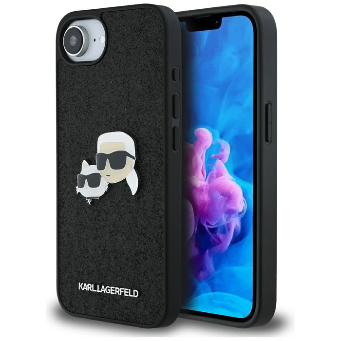 Etui Karl Lagerfeld Fixed Glitter        Karl&Choupette Heads Metal Pin do iPhone 16e czarny