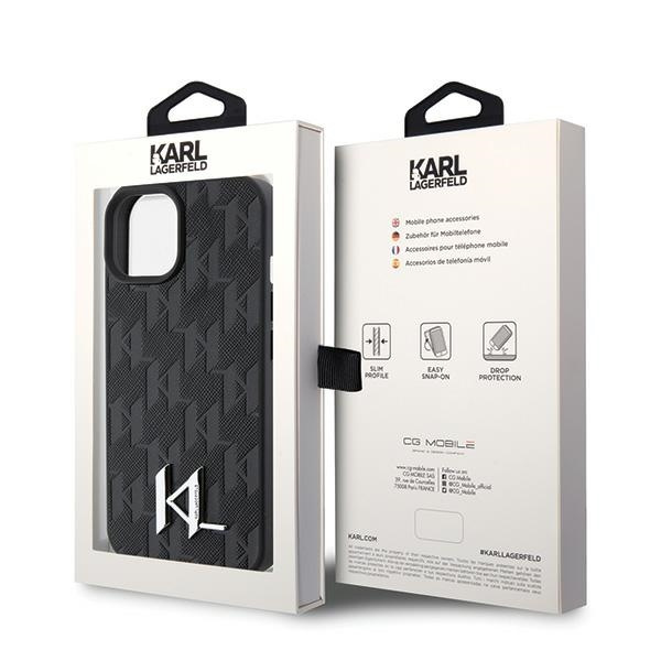 Etui Karl Lagerfeld KLHCP15SPKLPKLK iPhone 15 6.1" czarny/black hardcase Leather Monogram Hot Stamp Metal Logo Case