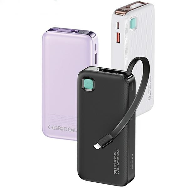 USAMS Powerbank ze zwijanym kablem Retractable Lightning 10000 mAh PD 20W Fast Charge XY Series fioletowy/purple 10KCD22503 (US-CD225)