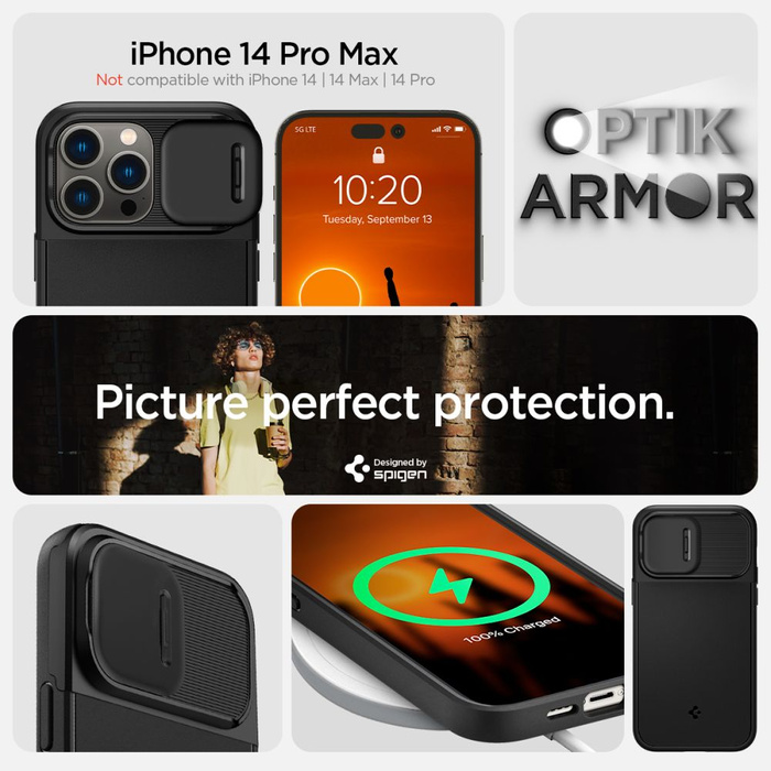 Hülle Spigen IPhone 14 PRO MAX OPTIK Armor Mag MagSafe SCHWARZ