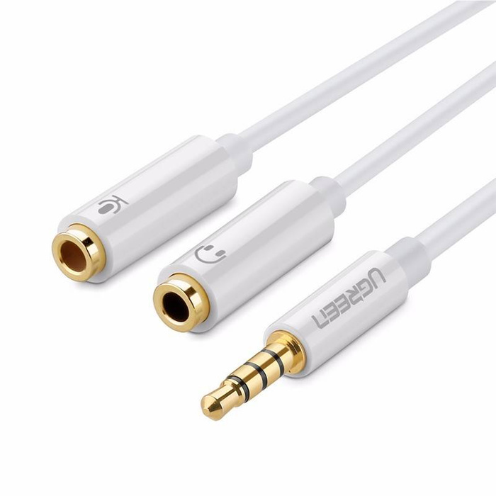 UGREEN Audio Splitter Kabel AUX Mini Jack 3,5 mm pro sluchátka s mikrofonem 20 cm bílý