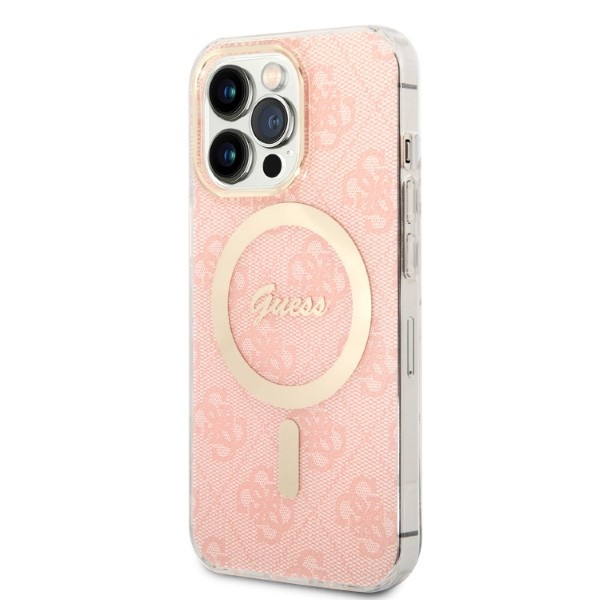 Súprava Puzdro Guess Case+ nabíjačka iPhone 13 Pro Max pink/pink hard case 4G Print MagSafe