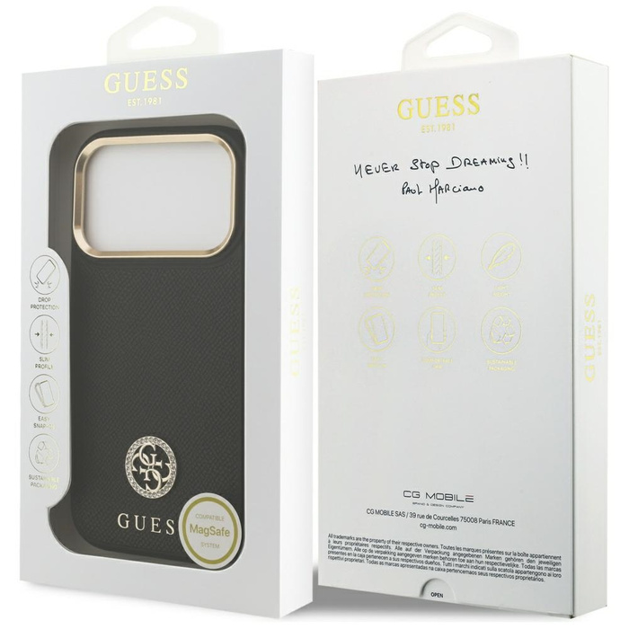 Etui Guess Grained Strass Logo MagSafe   do iPhone 17 Pro czarny
