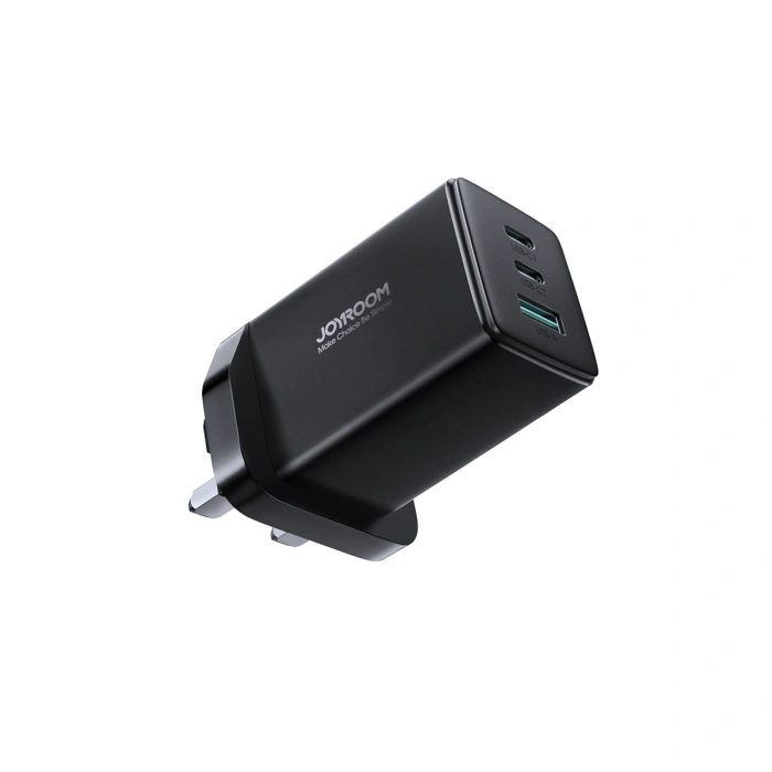 Ładowarka sieciowa Joyroom JR-TCG01 Ultra GaN 65W 2 x USB-C + 1 x USB-A (wtyczka UK) z kablem USB-C 100W 1,2m - czarna