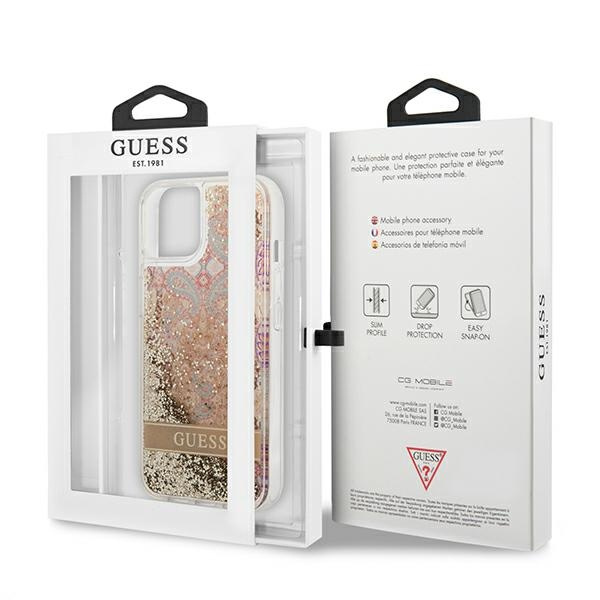 Case GUESS Apple iPhone 13 Mini Paisley Liquid Glitter Gold Hardcase