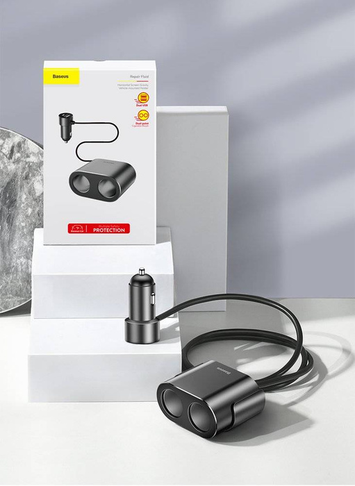 Baseus rozbočovač 2x USB 3.1A 17W + 2x zásuvka do zapalovače 80W černá (CRDYQ-01)