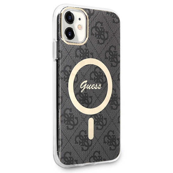 Kit Hülle Guess Case+Charger iPhone 11 6.1" schwarz/schwarz hart case 4G Print MagSafe