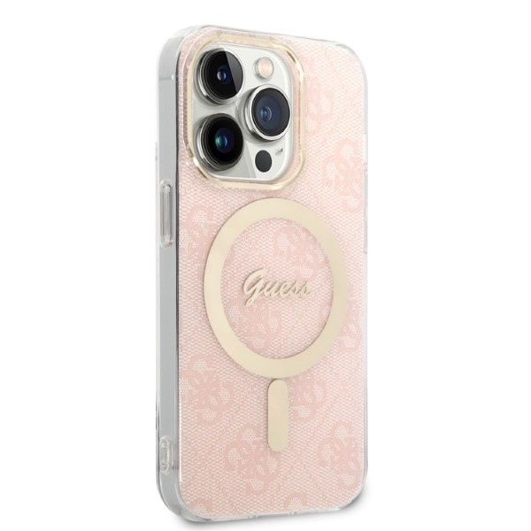 Kit Hülle Guess Case+ Ladegerät iPhone 14 Pro 6.1" rosa/rosa hart case 4G Print MagSafe