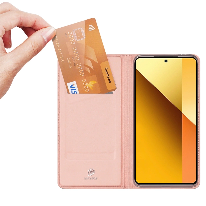 Etui Dux Ducis Skin Pro avec rabat et emplacement carte pour Xiaomi Redmi Note 13 5G - rose
