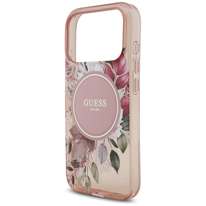 Etui Guess IML Flowers Pearl Strap       MagSafe do iPhone 17 Pro różowy