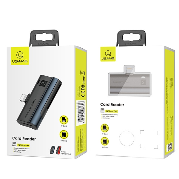 Lector de tarjetas USAMS SD MicroSD con conector Lightning Rojo Negro