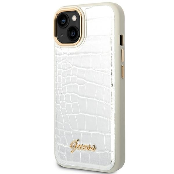 Hülle GUESS Apple iPhone 14 Plus Kroko Kollektion Silber Hartcase