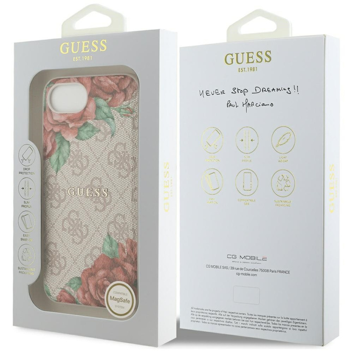Etui Guess 4G Flowers Print MagSafe do   iPhone 16e różowy