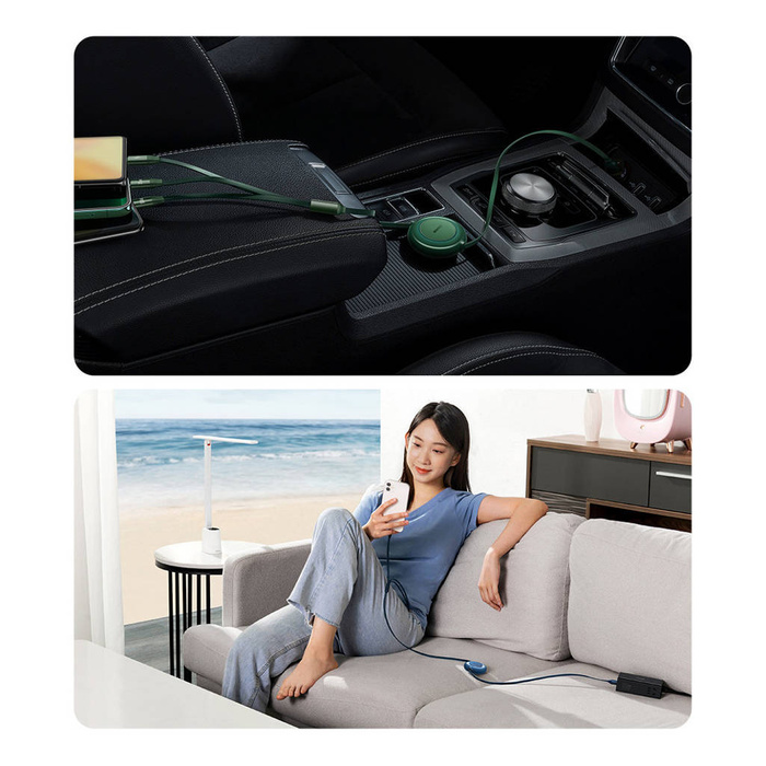 Baseus Bright Mirror 2 cable retráctil 3en1 USB Tipo C - micro USB + Lightning + USB Tipo C 3.5A 1.1m verde (CAMJ010206)