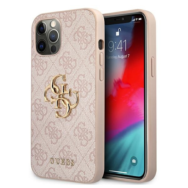 Hülle GUESS Apple iPhone 12 12 Pro 4G Großes Metall Logo Rosa Hardcase