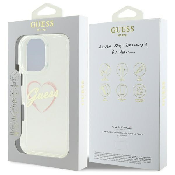 Etui Guess iPhone 16 Pro 6.3" przeźroczysty/transparent hardcase IML Heart