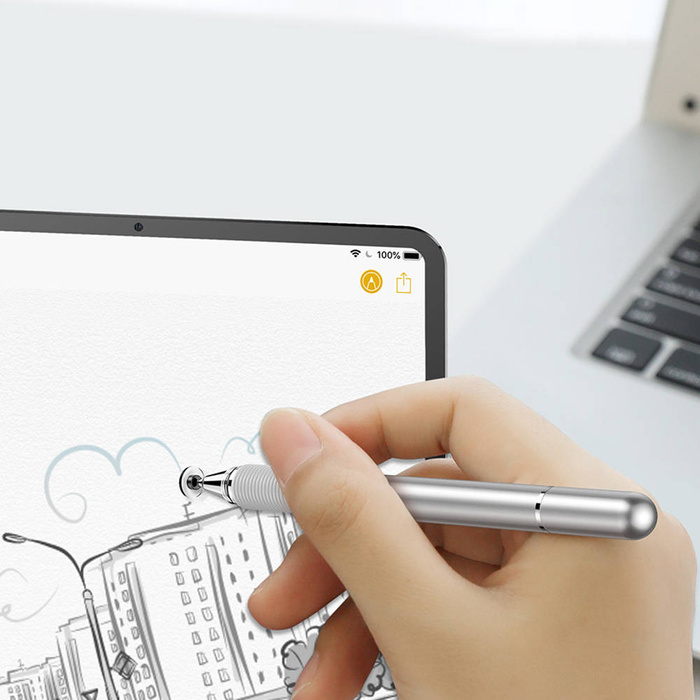 Baseus Golden Cudgel kétoldalas kapacitív tárcsás toll + zselés toll ezüst (ACPCL-0S)