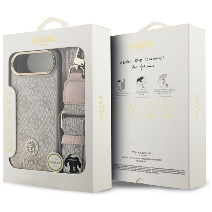Etui Guess 4G Strass Logo & Big Strap    Metal Buttons MagSafe do iPhone Air różowy