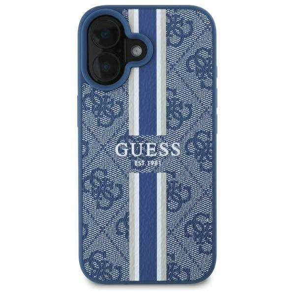 Etui Guess iPhone 16 6.1" niebieski/blue hardcase 4G Printed Stripes MagSafe