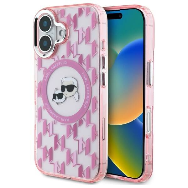 Etui Karl Lagerfeld iPhone 16 6.1" różowy/pink IML Monogram Karl&Choupette Head MagSafe