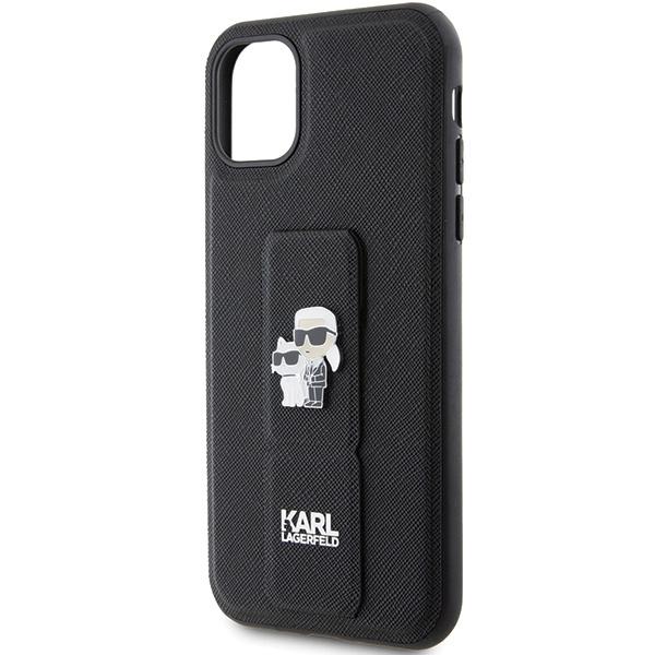 Etui Karl Lagerfeld KLHCN61GSAKCPK iPhone 11 / Xr 6.1" czarny/black hardcase Gripstand Saffiano Karl&Choupette Pins Case