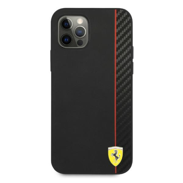 Hülle FERRARI Apple iPhone 12 Pro Max On Track Carbon Stripe Schwarz Hardcase