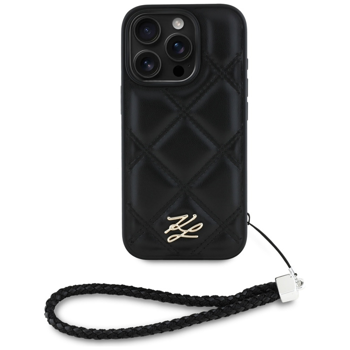 Etui Karl Lagerfeld Quilted Initial Logo & Chain Strap do iPhone 16 Pro czarny