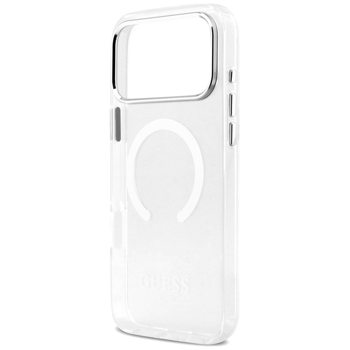 Etui Guess Metal Outline MagSafe do      iPhone 17 Pro Max srebrny