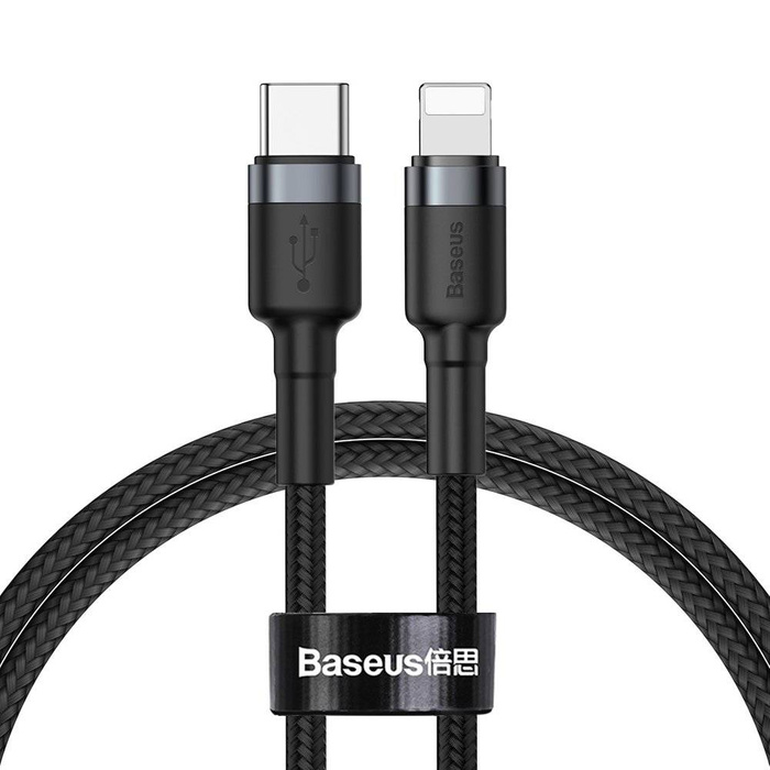 Baseus Cafule Cable odolný nylonový kabel USB Type C PD / Lightning 18W QC3.0 1m černo-šedý (CATLKLF-G1)