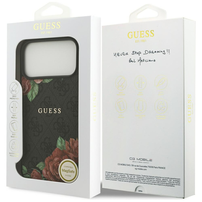 Etui Guess 4G Flowers Print MagSafe do   iPhone 17 Pro czarny