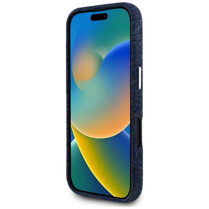 Etui Guess Denim Triangle Logo MagSafe   do iPhone 16 niebieski