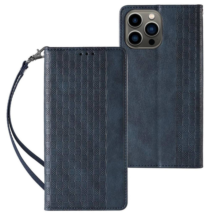 Estuche con correa magnética para Samsung Galaxy S23 Flip Wallet Mini Lanyard Stand Blue