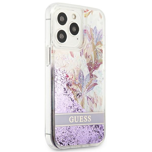 Hülle GUESS Apple iPhone 13 13 Pro Flower Liquid Glitter Lila Hartcase