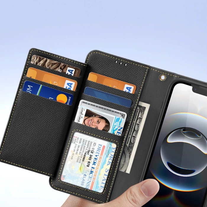 Dux Ducis Lawa iPhone 16e Lederhülle mit abnehmbarer magnetischer Brieftasche - Schwarz