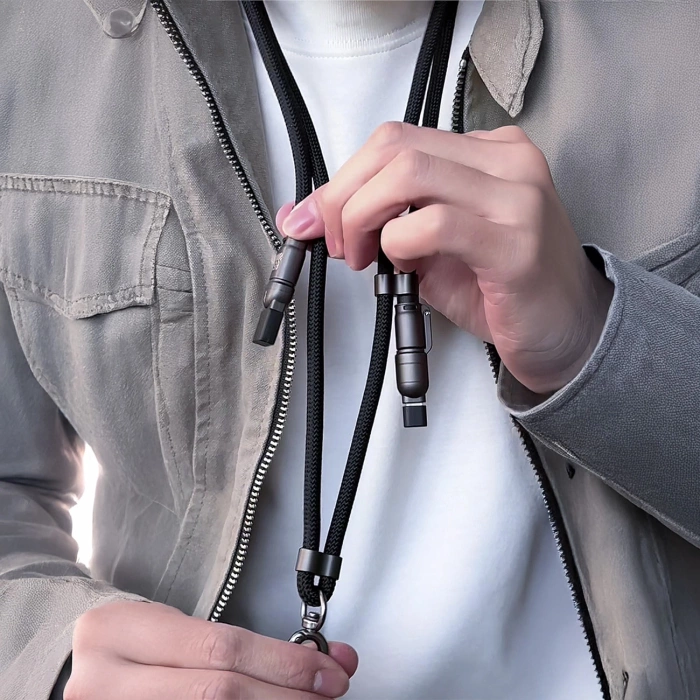 Dudao L20MAX 4in1 Kabel / Lanyard USB-A / USB-C / Lightning PD QC 65W 1.5m - Schwarz