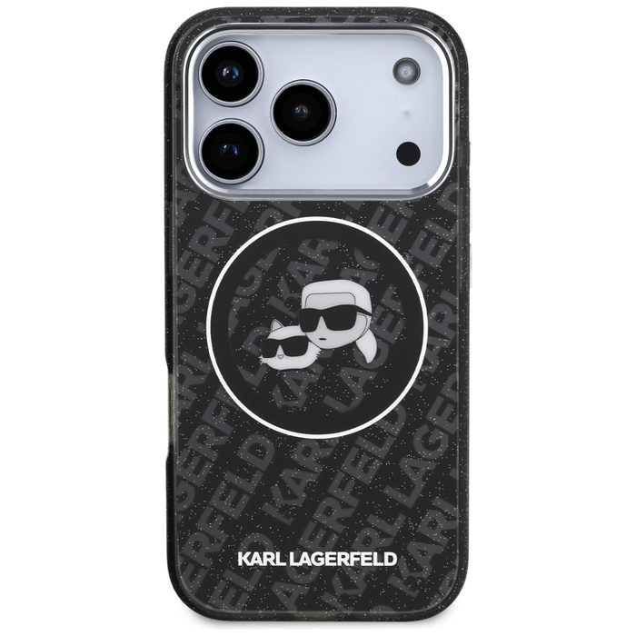 Etui Karl Lagerfeld IML Glitter Karl &   Choupette Heads Logo MagSafe do iPhone 17 Pro czarny