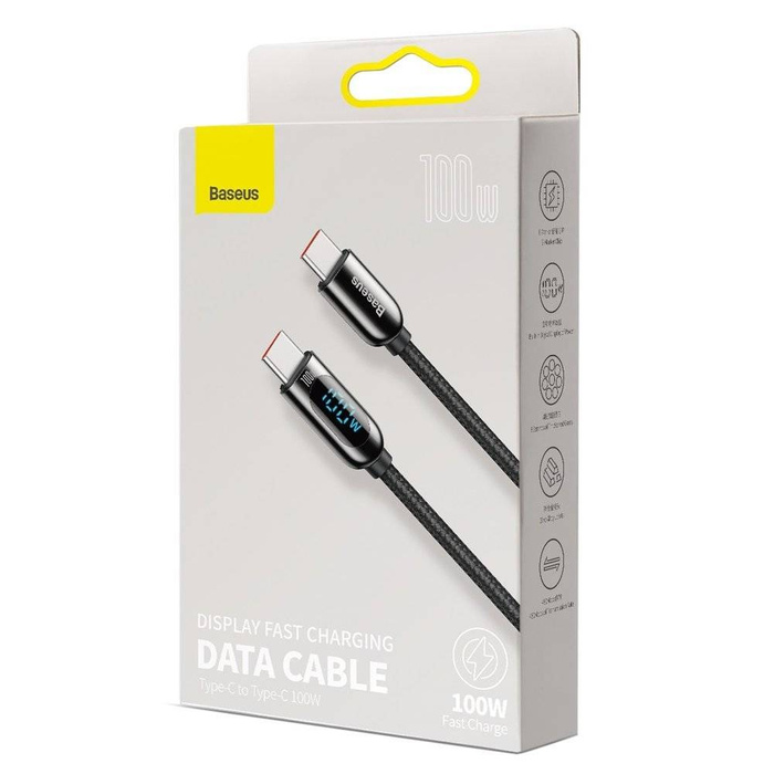 Baseus USB Type C cable - USB Type C 100W (20V / 5A) Power Delivery with display screen power meter 2m black (CATSK-C01)