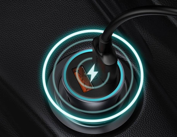 Chargeur voiture rapide Baseus Golden Contactor Pro USB Type C / USB 40 W Power Delivery 3.0 Charge rapide 4+ SCP FCP AFC + USB - Câble USB Type C gris (TZCCJD-0G)