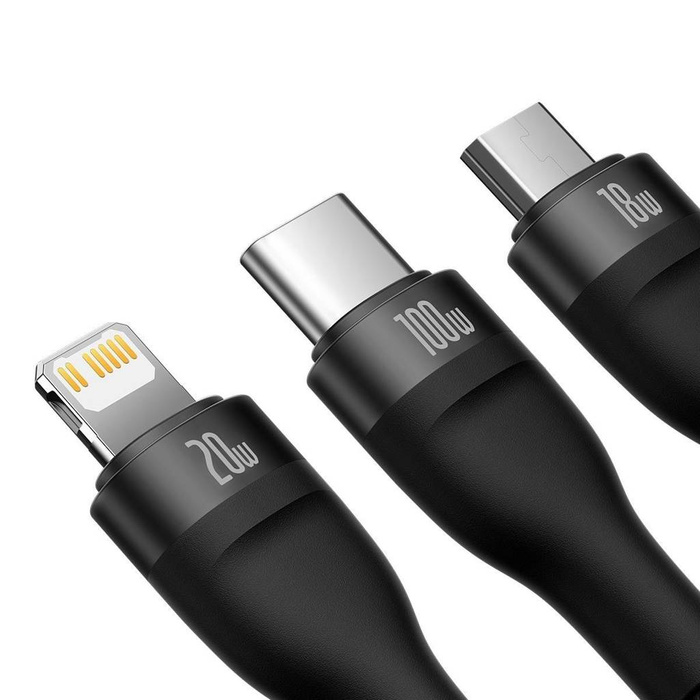 Baseus Flash Series II Cable USB Tipo C / USB Tipo A - USB Tipo C / Lightning / micro USB 100 W 1,2 m negro (CASS030101)