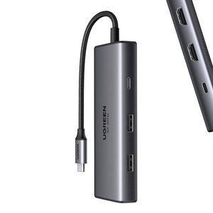 UGREEN CM498 6 az 1-ben adapter USB-ről 2x USB-A 3.0, USB-C 3.0, 2xHDMI, PD