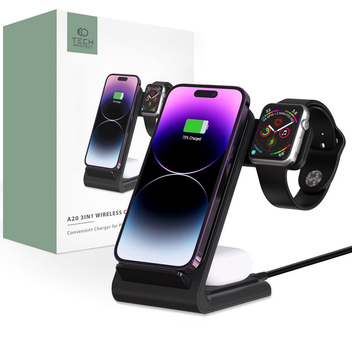 TECH-PROTECT QI15W A20 3IN1 DRAHTLOSES LADEGERÄT SCHWARZ