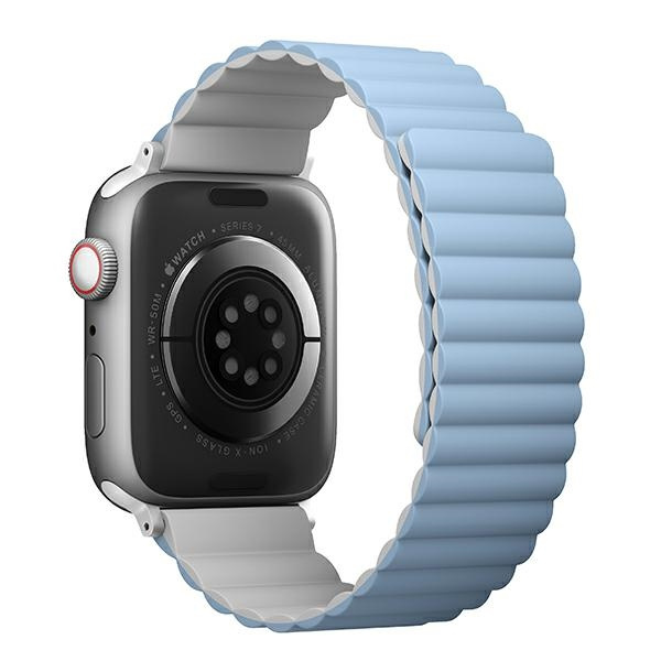 UNIQ armband Revix Apple Watch Serie 4/5/6/7/8/SE/SE2/Ultra 42/44/45mm. Reversible Magnetic weiß-blau/weiß-blau