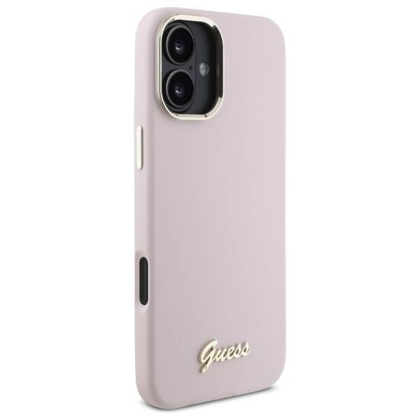Etui Guess iPhone 16 różowy/pink hardcase Silicone Script Metal Logo & Frame