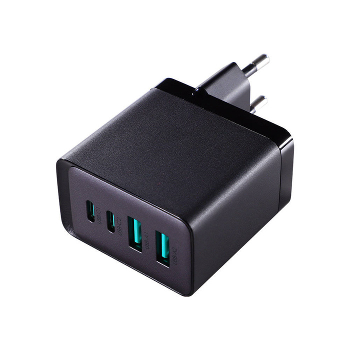 Cargador Joyroom GaN 67W 4 puertos (2x USB, 2x USB C) negro (TCG02) + cable USB C - USB C 100W 1,2m